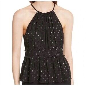 Joie Shawnette Metallic Embellished Silk Halter Blouse Caviar Small S Petite